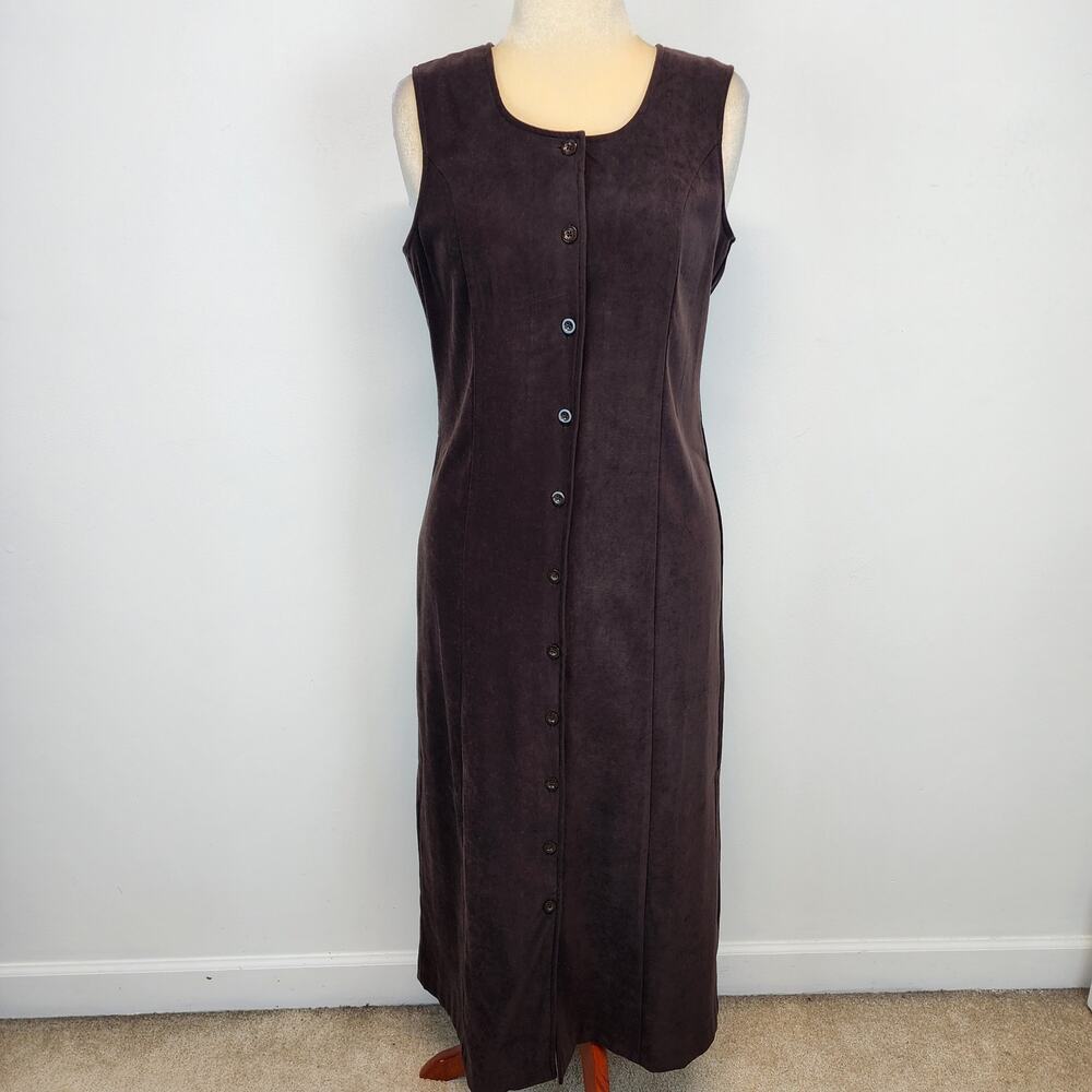 Vintage Faux Suede Maxi Dress Size M Dark Brown Academia Teacher Casual Corner